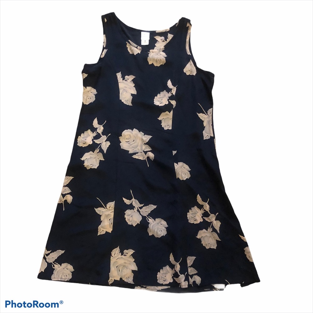 Y2K Vintage Silk Dress Small 6 Garnet Hill Black Floral